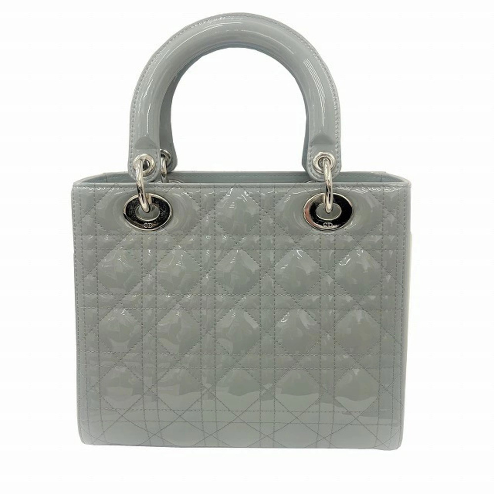 Christian Dior LADY Bag Gray Patent Vernis Leather Handbag Shoulder